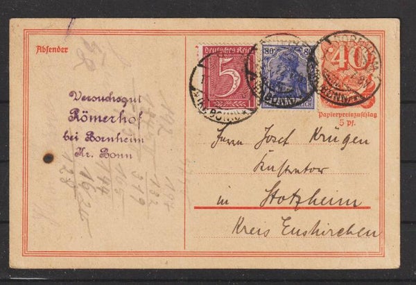Ganzsache P 141  mit ZuF BORNHEIM 13.5.22  (b220)