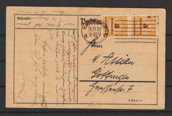 MiNr. 327 Mef Postkarte 26.11.23  Ersttag PP26, Briefkastenentleerung  (b248)