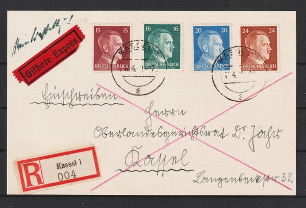 MiNr. 789, 790, 791, 792 auf portogerechter Eil-R-Postkarte  (b252)