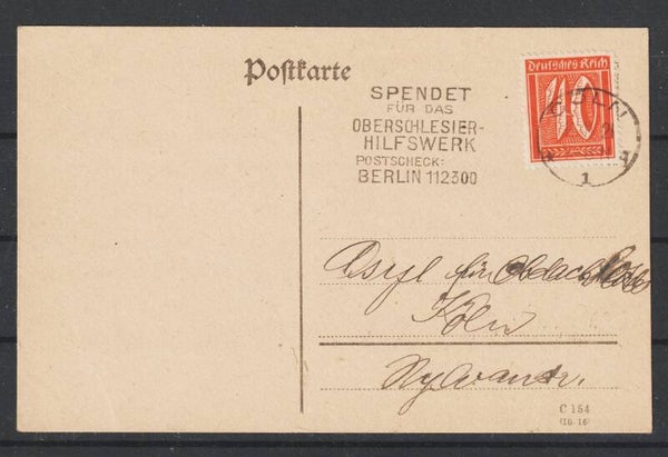 MiNr. 163 Postkarte CÖLN 11.11.21, Werbestempel  (b264)