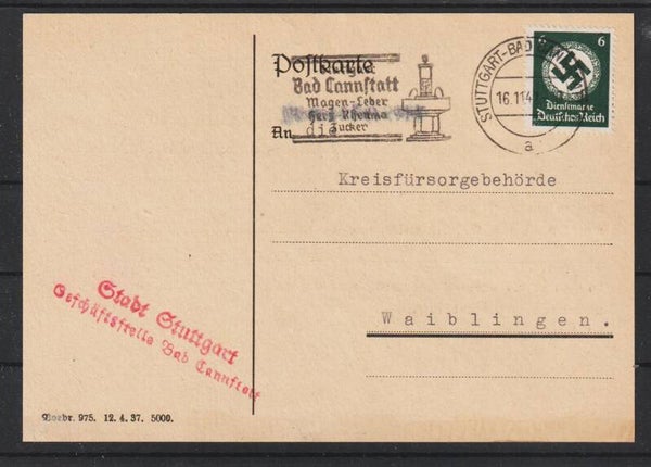 MiNr. D 169, 6 Pfennig Behörden Dienst auf Postkarte  (b268)