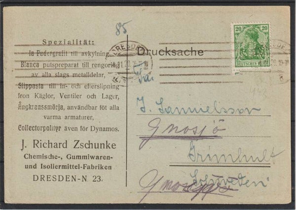 MiNr. 143 b EF auf Karte mit Werbeaufdruck, geprüft  (b287)