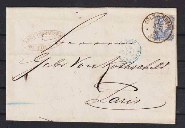 MiNr. 42 Auslandsbrief CÖLN A. RHEIN - PARIS  (b325)