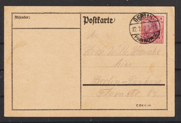 MiNr. 151 portogerechte Postkarte BERLIN 22.2.22  (b327)