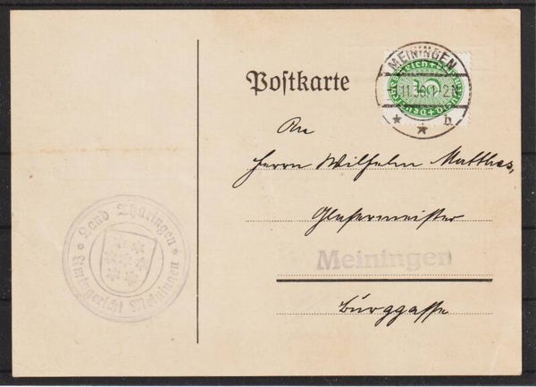 MiNr. D 115 Karte mit Zudruck, Amtsgericht MEININGEN  (b400)
