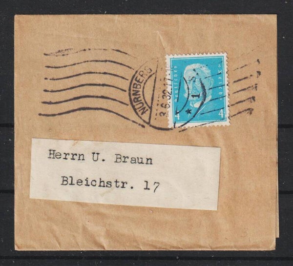 MiNr. 454 auf Zeitungs - Streifband (b402)