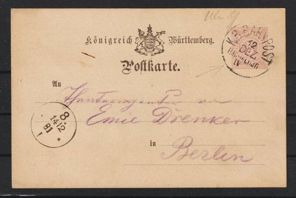 Ganzsachen Karte P 20 mit bayrischen Bahnpoststempel (b407)