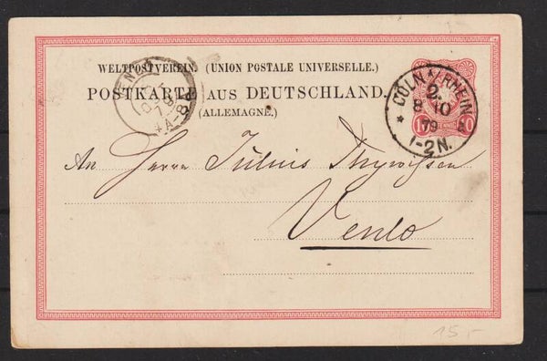 Ganzsache Karten P 8 Abart, von Cöln nach Venlo 8.10.79  (b426)