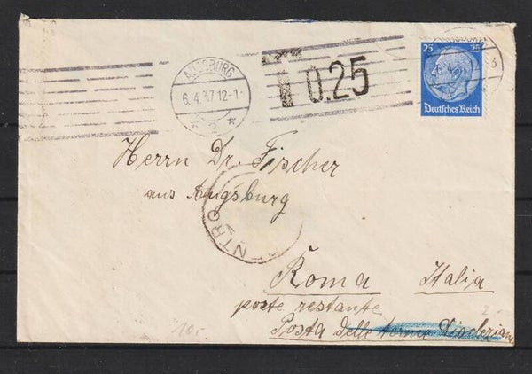 MiNr. 522 EF von Augsburg nach Rom Italien  (b435)