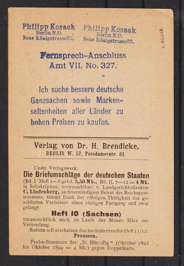 Ganzsache PP 8  "Verlag Dr. H. Brendicke Berlin" (s23152)