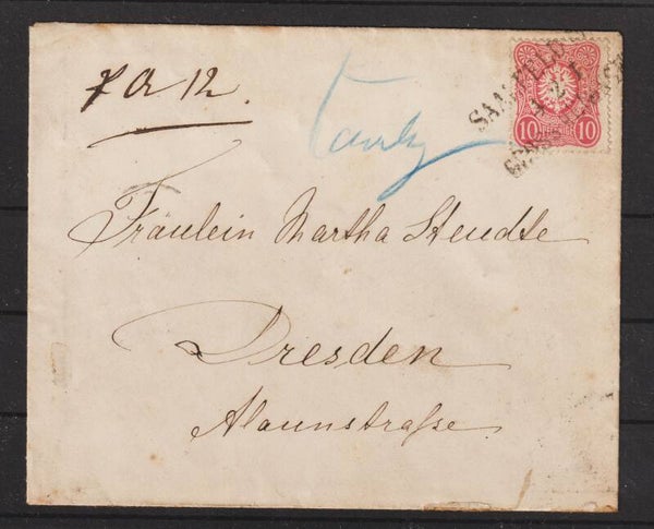 MiNr. 33 Einzelfrankatur, SAALFELD - DRESDEN  (b474)