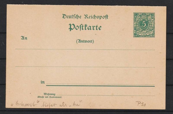 Ganzsache P 31 A Antwort tiefer stehend  (b482)