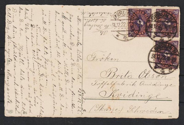 MiNr. 207 P MF auf Postkarte nach Schweden  (b486)