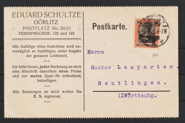 MiNr. 89 auf Postkarte mit privaten Zudruck  (b486)