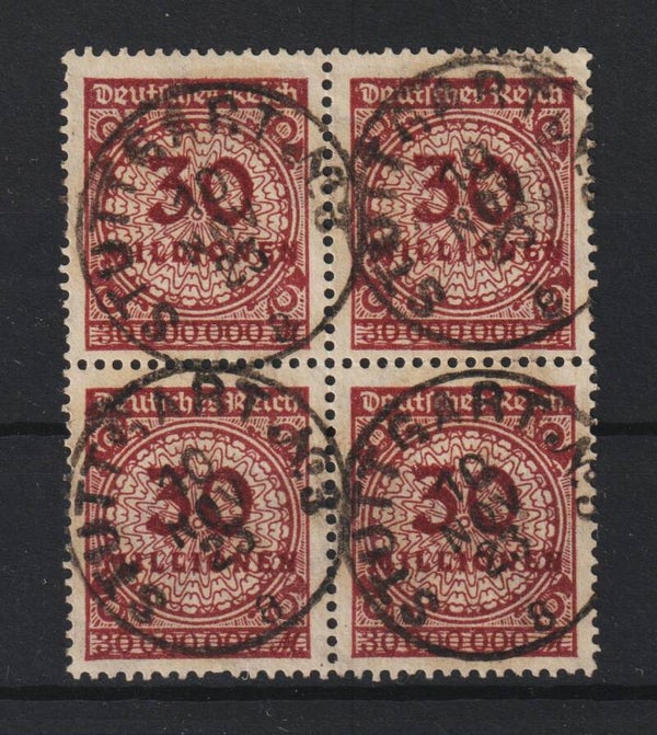 MiNr. 320 Viererblock gestempelt, geprüft (b490)