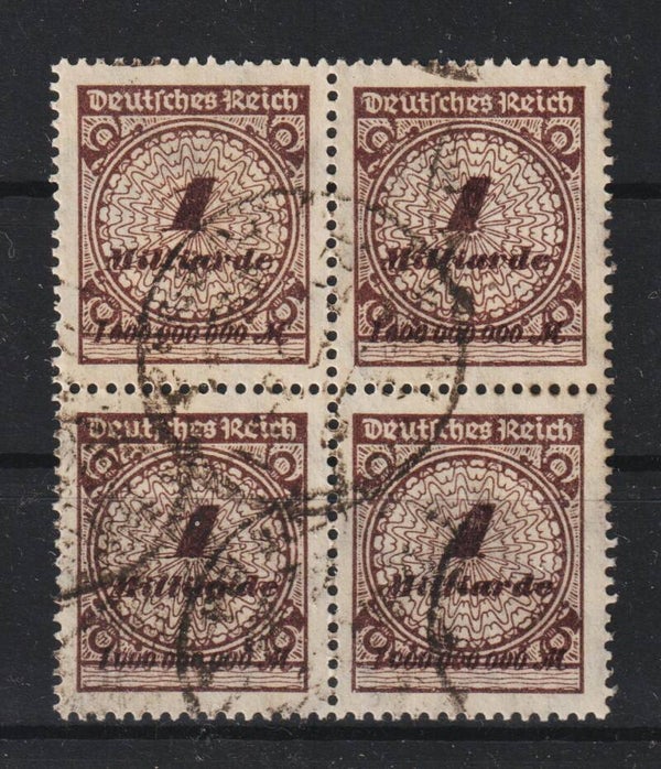MiNr. 325 A HT Viererblock gestempelt, geprüft (b492)