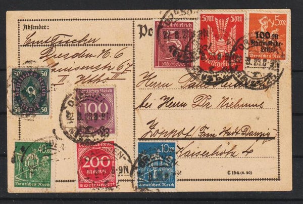 MiNr. 263, 258, ... MiF auf Postkarte  (b501)