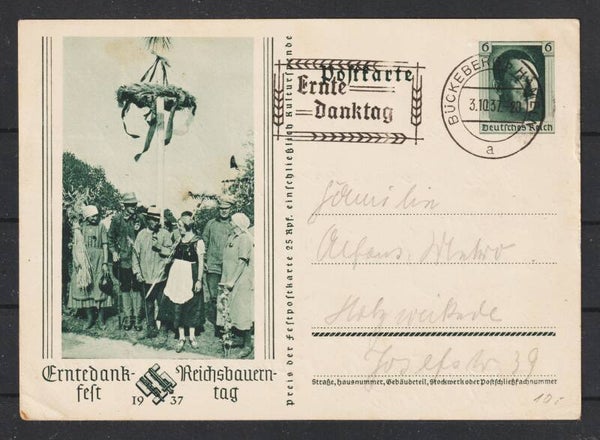 Ganzsache Karte P 265  "Erntedankfest - Reichsbauerntag 1937"   (b525)