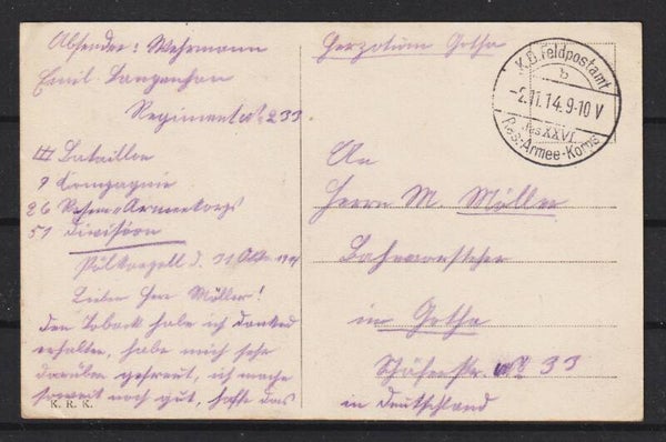 Feldpost Karte "XXVI Reserve Armee Korps"  (b529)