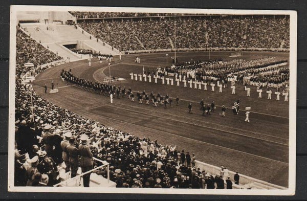 Olympia Karte "Einmarsch der norwegischen Ländermannschaft vor dem Führer"  (b542)