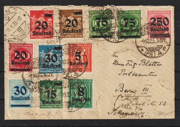 bunte Mischfrankatur auf Brief in die Schweiz (b563)