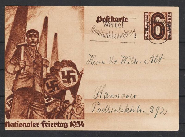 Ganzsache Karte P 251  "Nationaler Feiertag 1934"  (b582)