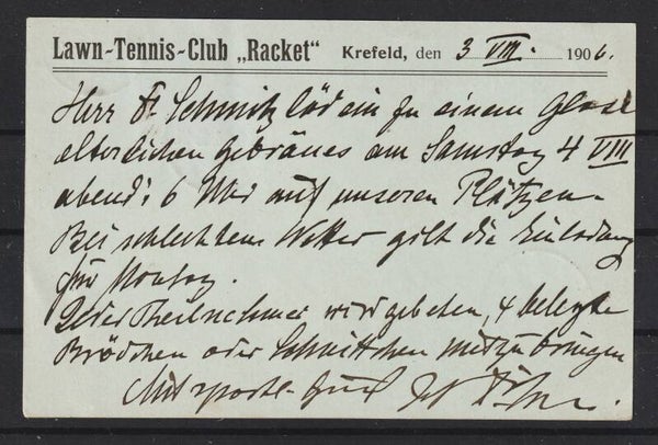 Ganzsache P 63,  Lawn Tennis Club "Racket" Krefeld  (b595)