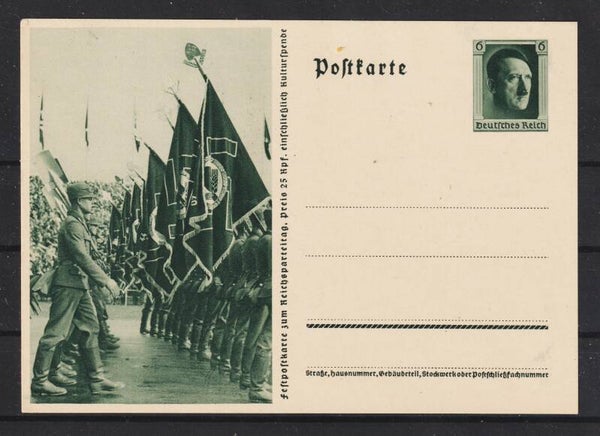 Ganzsache Karte P 264 / 02, Propaganda: Marsch des Arbeitsdienstes