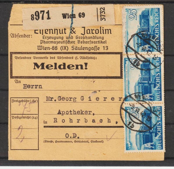MiNr. 767 Mehrfachfrankatur auf Paketkarte  (b612)