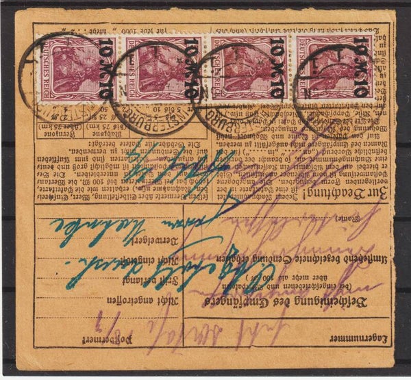 MiNr. 156, 157 NN-Paketkarte, Wert 500 Mark,  13.4.22  (as2021)