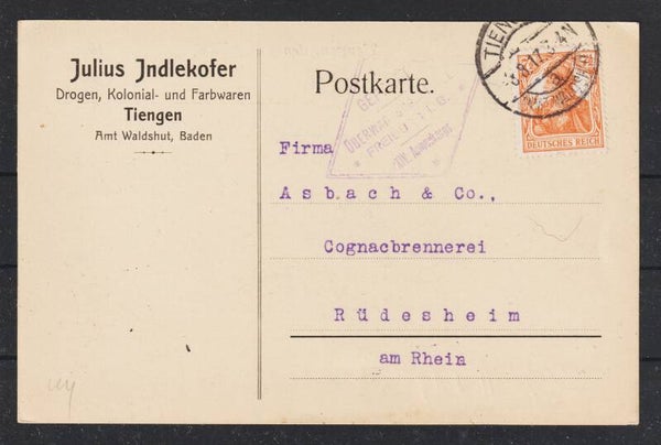 violetter Zensurstempel: Überwachungsstelle Freiburg XIV.Armeekorps (b637)