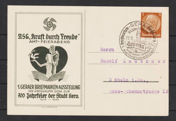 Kraft durch Freude, Briefmarkenausstellung Gera 1937  (b651)