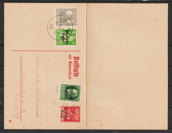 Ganzsache P 127 mit Mischfrankatur DR / Bayern  MiNr. 154 B geprüft (b652)