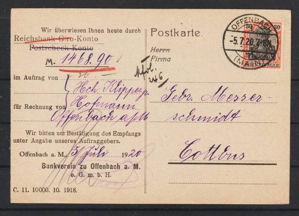 MiNr. 89 Einzelfrankatur, Postkarte 5.7.20 (b663)