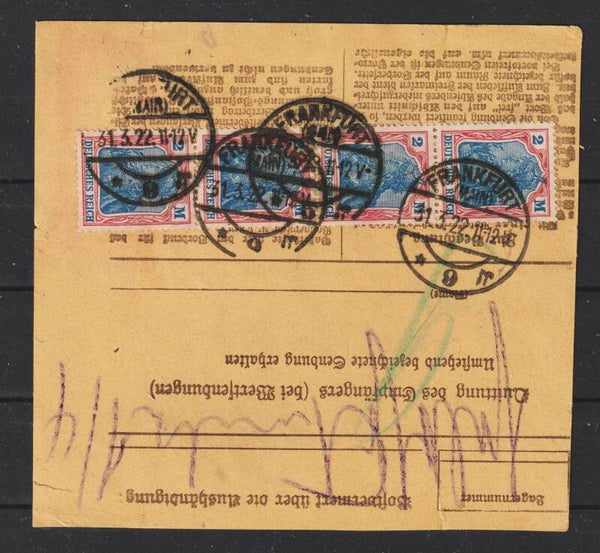 MiNr. 152 Mehrfachfrankatur auf Paketkarte 30.3.22   (b665)