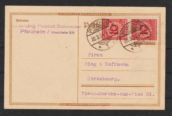 MiNr, 340 Mehrfachfrankatur auf Auslands-Postkarte  (b668)