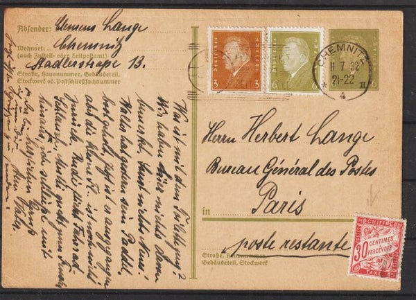 Ganzsachen Karten P 199 nach Paris 11.7.32  (b671)