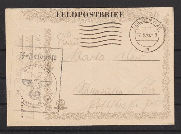 kompletter SS Feldpost Brief, Waffen SS vom 12.6.43  (b671)