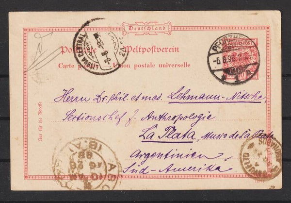 Ganzsache Postkarte P 21 nach LA PLATA Argentinien  5.8.98  (b681)