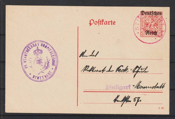 Ganzsache Postkarte DP 14, roten Franko Stempel  STUTTGART No 1  (b685)