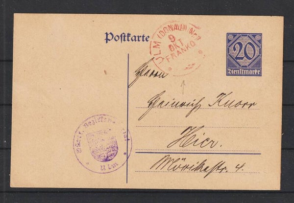 Ganzsache Karte DP 2 mit rotn Franko Stempel  ULM (DONAU) No 1  (b685)