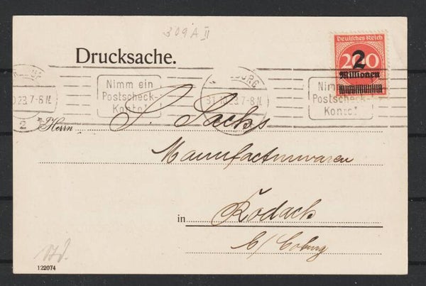 MiNr. 309 A II portogerechte Drucksache Letzttag PP 21  (b687)