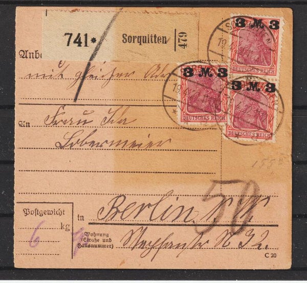 MiNr. 155 II Mehrfachfrankatur auf Paketkarte 19.4.22 (as2021)