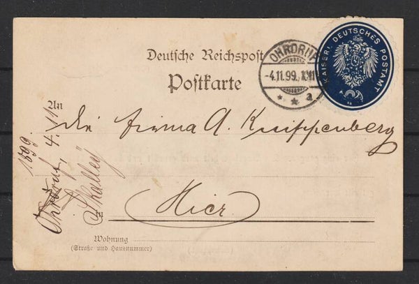 Postkarte Vignette "Kaiserl. Deutsches Postamt" OHRDRUF 4.11.99  (b700)
