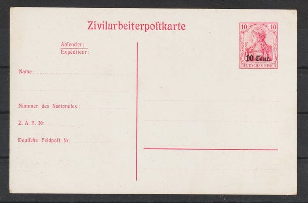 Etappengebiet West, Zivilar5beiterpostkarte  (b701)