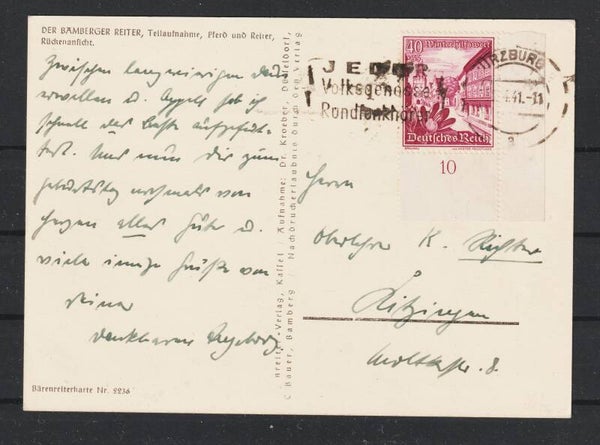MiNr. 683 Bogenecke auf Postkarte WÜRZBURG 23.4.41 (b702)