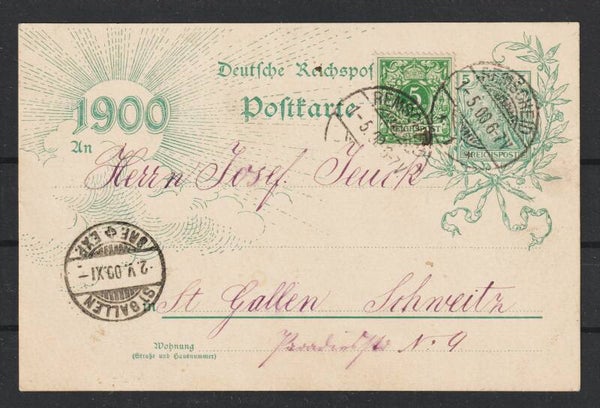 Ganzsache P 43 + 46 nach St. Gallen, Schweiz   (b712)