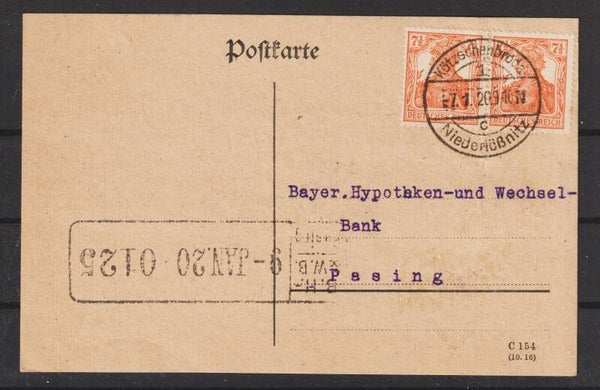MiNr. 99 Paar, portogerchte Postkarte KÖTZSCHENBRODA 7.1.20 (b725)