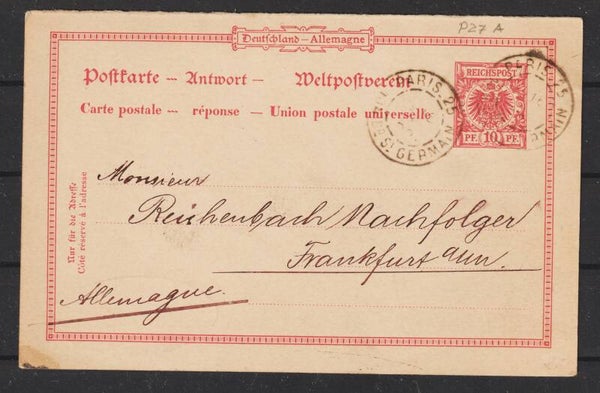 Ganzsachen Postkarte P 27 A v. Paris n. Frankfurt (b731)