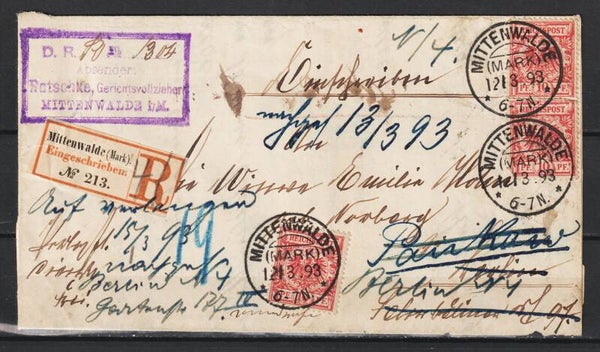 3x MiNr. 47 auf R-Brief vom 12.3.1893